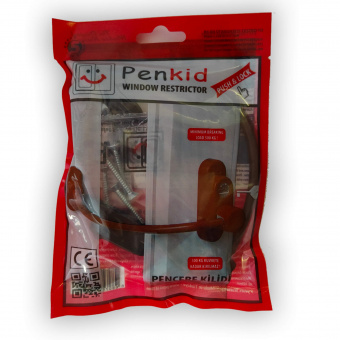 Замок оконный детской безопасности PenKid с тросиком, коричневый 8017 фото