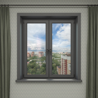 Система отделки окна с подоконником (1500х1500), антрацит, наличник прямой, откос 150 мм